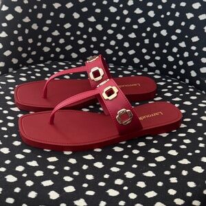 Larroudé Milan Grommet Thong Sandals - Scarlet 10/11